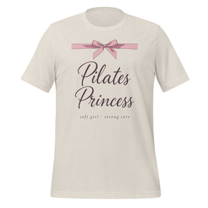 Pilates Princess coquette bow tee — Heather Dust, front