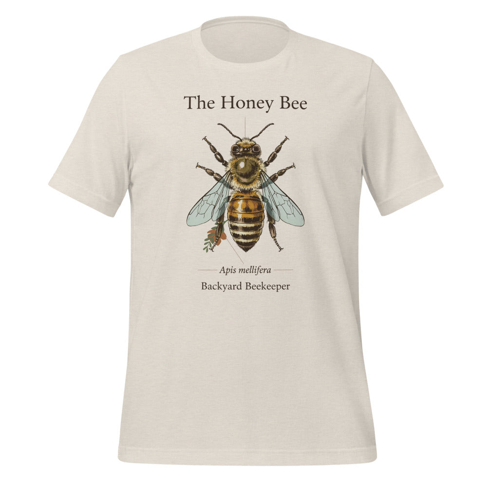 The Honey Bee Apis mellifera anatomical tee — Heather Dust, front