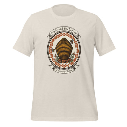 Backyard Beekeeper Keeper of Bees vintage apiary crest tee — Heather Dust, front