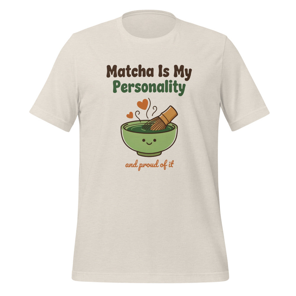 Matcha Is My Personality retro matcha tee — Heather Dust, front