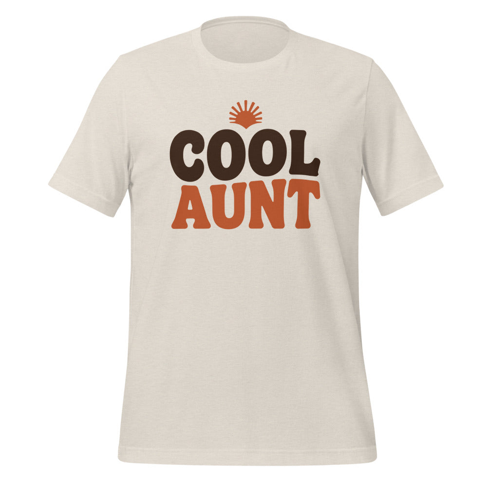 Cool Aunt retro groovy aunt tee — Heather Dust, front