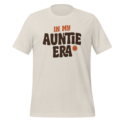 In My Auntie Era retro groovy aunt tee — Heather Dust, front