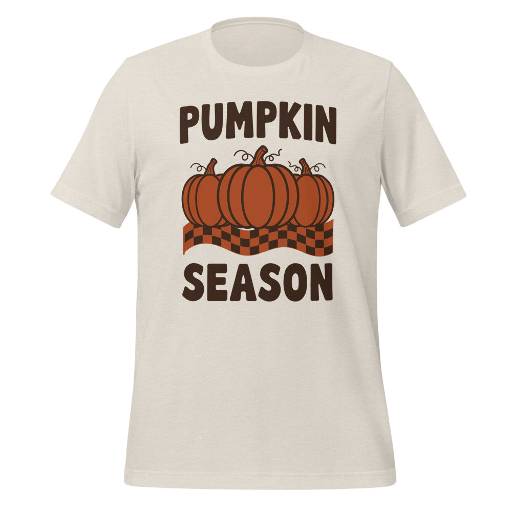 Pumpkin Season retro 70s fall t-shirt — Heather Dust, front