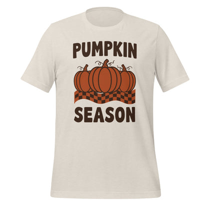 Pumpkin Season retro 70s fall t-shirt — Heather Dust, front