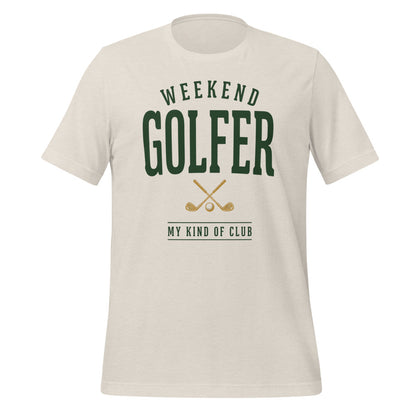 Weekend Golfer vintage golf wordmark tee — Heather Dust, front