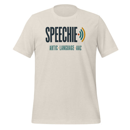Speechie Wordmark speech therapy tee — Heather Dust, front