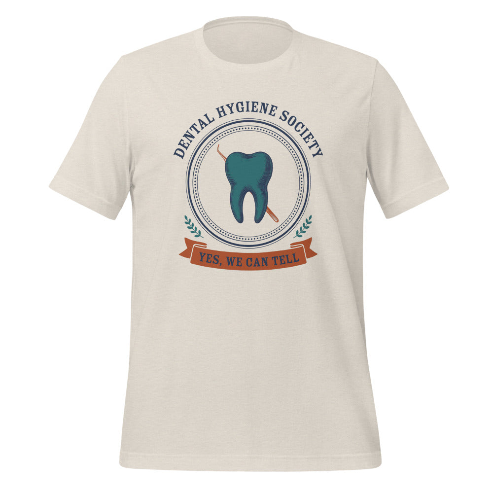Dental Hygiene Society dental hygienist tee — Heather Dust, front