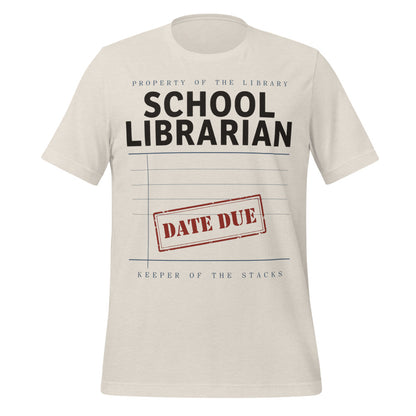 Property of the School Library card catalog school librarian tee — Heather Dust, front