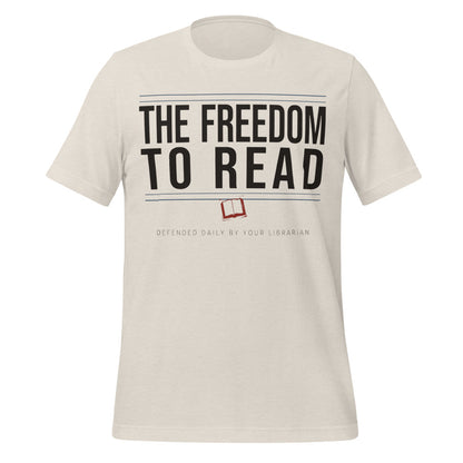 The Freedom to Read school librarian tee — Heather Dust, front