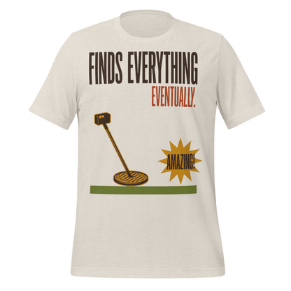 Finds Everything Eventually retro metal detecting tee — Heather Dust, front