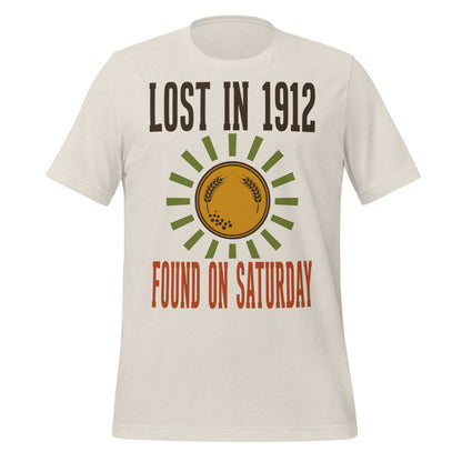 Lost in 1912 Found on Saturday retro metal detecting tee — Heather Dust, front