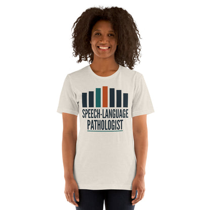 Mid-Century Clinic speech therapy tee — Heather Dust, on model
