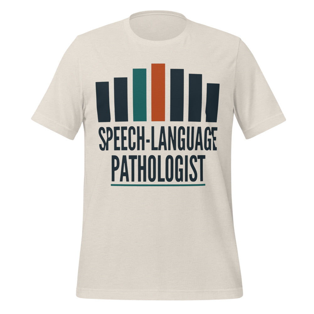 Mid-Century Clinic speech therapy tee — Heather Dust, front