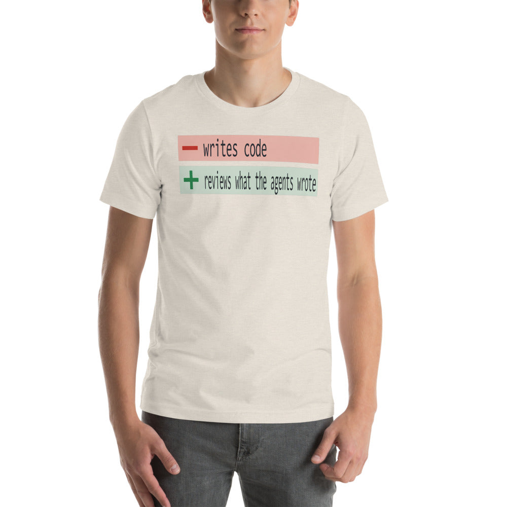 The Diff agentic AI engineer tee — Heather Dust, on model