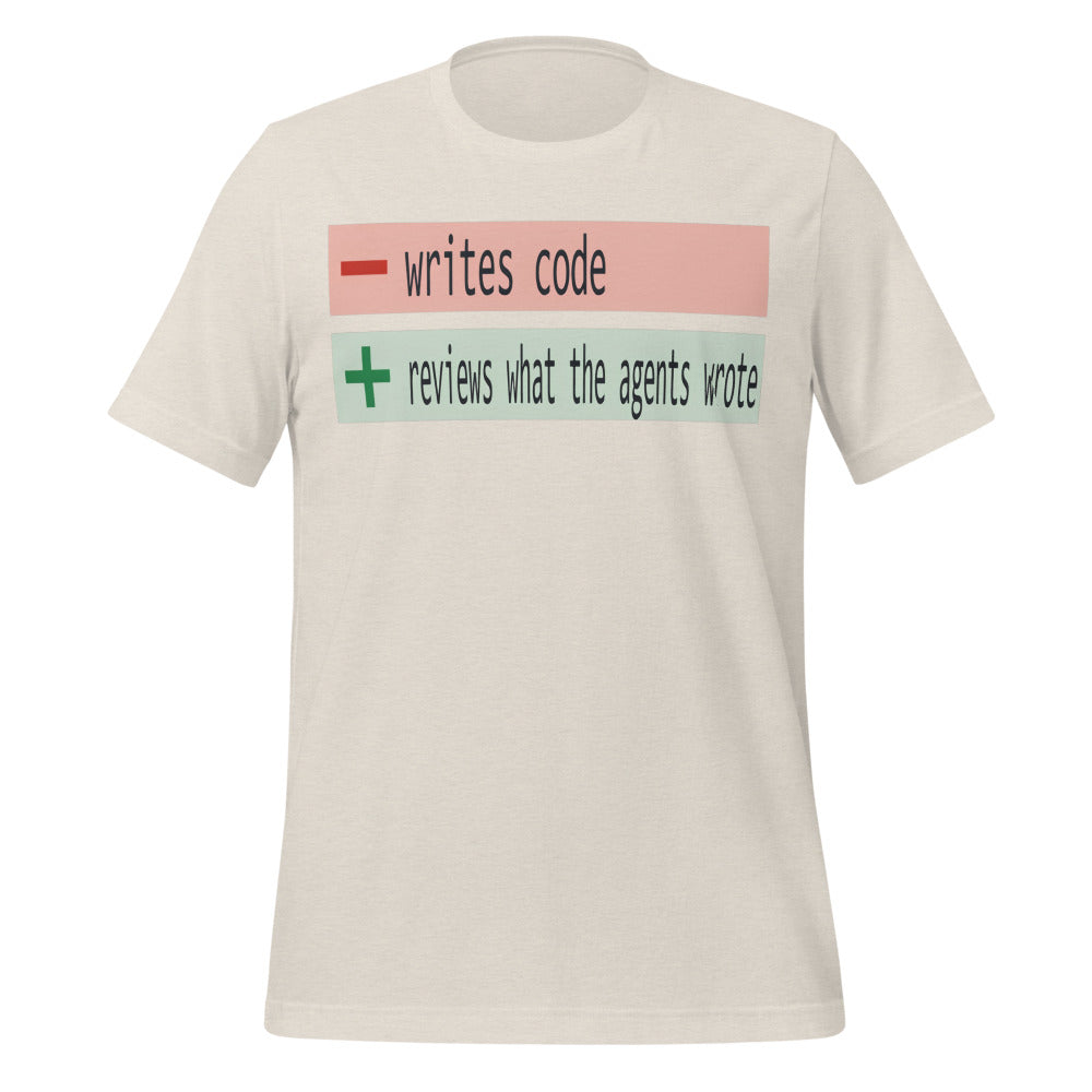 The Diff agentic AI engineer tee — Heather Dust, front