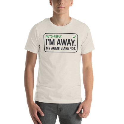 Auto-Reply agentic AI engineer tee — Heather Dust, on model