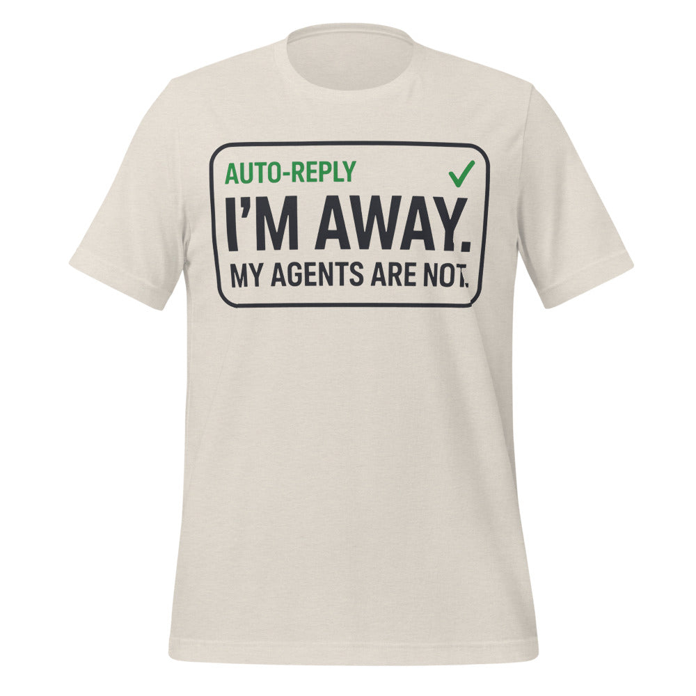 Auto-Reply agentic AI engineer tee — Heather Dust, front