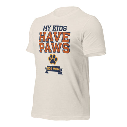 My Kids Have Paws funny dog mom tee — Heather Dust, front-right