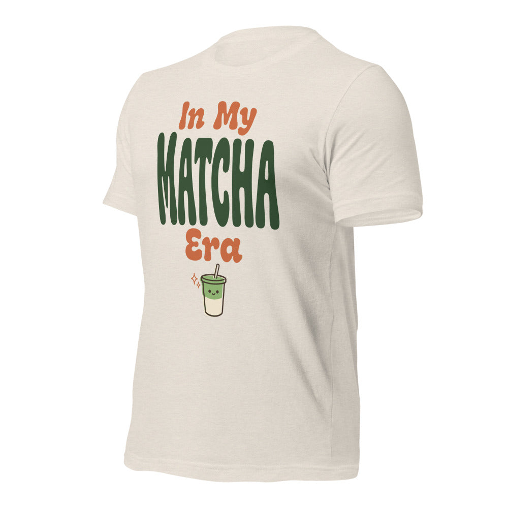 In My Matcha Era retro matcha tee — Heather Dust, front-right