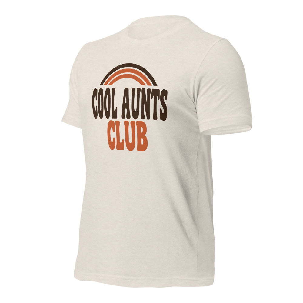 Cool Aunts Club retro groovy aunt tee — Heather Dust, front-right