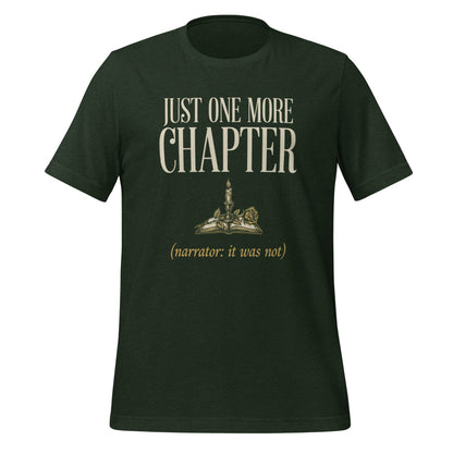 Just One More Chapter book lover dark academia tee — Heather Emerald, front