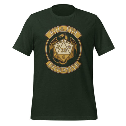 Roll For Initiative d20 dragon tabletop RPG tee — Heather Emerald, front