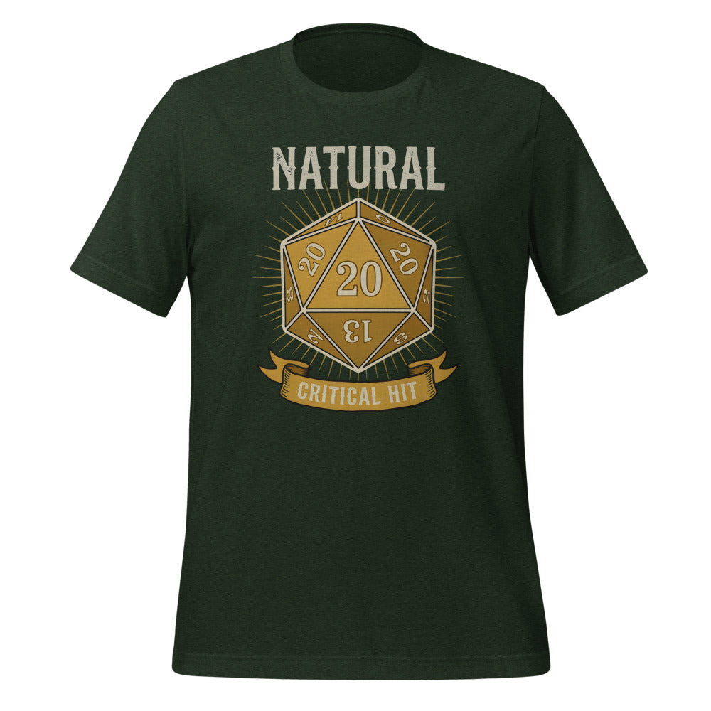 Natural 20 critical hit d20 tabletop RPG tee — Heather Emerald, front