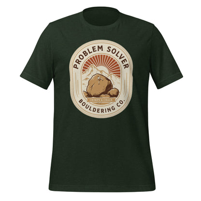 Problem Solver Bouldering Badge t-shirt — Heather Emerald, front
