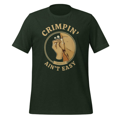 Crimpin' Ain't Easy bouldering badge t-shirt — Heather Emerald, front