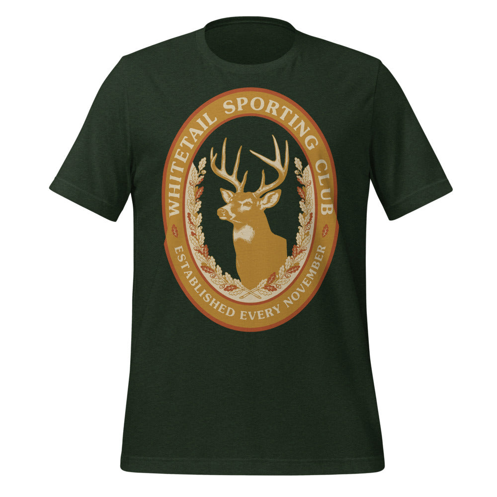 Whitetail Sporting Club vintage deer hunting tee — Heather Emerald, front
