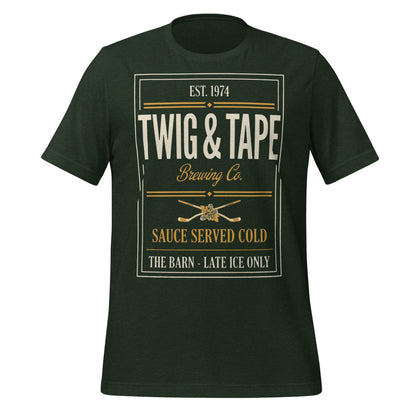 Twig and Tape Brewing Co. beer league hockey t-shirt — Heather Emerald, front