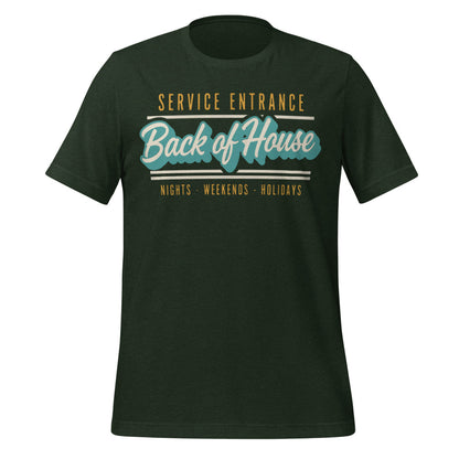 Line Cook Back of House retro diner service sign t-shirt — Heather Emerald, front