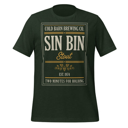 Beer League Sin Bin Stout brewery label t-shirt — Heather Emerald, front