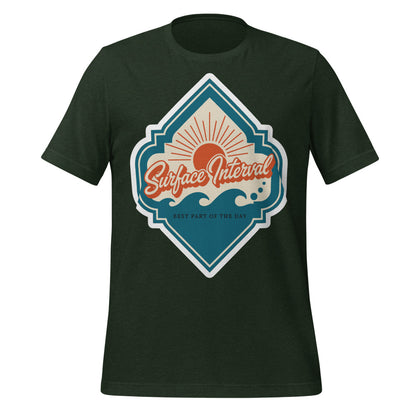 Surface Interval vintage scuba diving travel decal t-shirt — Heather Emerald, front