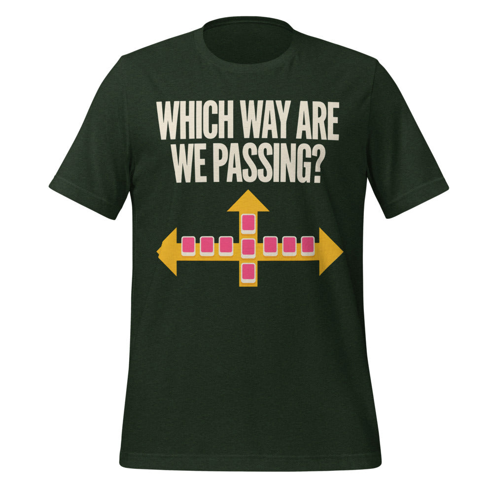 Which Way Are We Passing funny mahjong tee — Heather Emerald, front