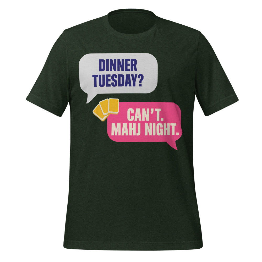Mahj Night funny mahjong tee — Heather Emerald, front