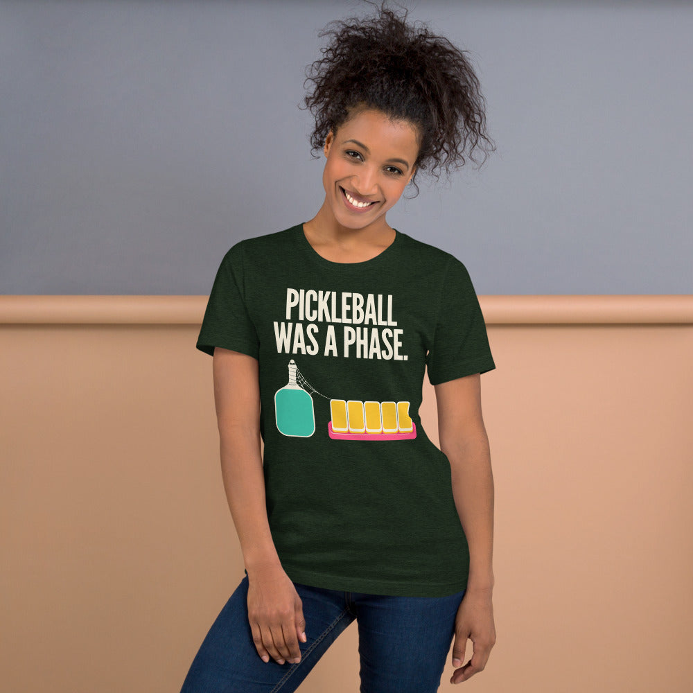 Pickleball Was A Phase funny mahjong tee — Heather Emerald, on model