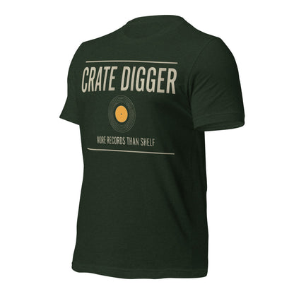 Crate Digger vinyl record tee — Heather Emerald, front-right