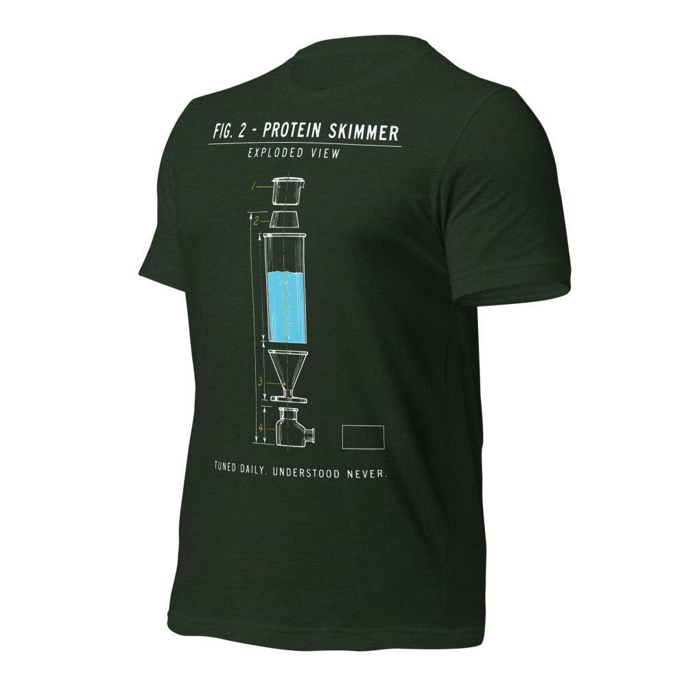 Protein Skimmer Exploded View reef tank saltwater aquarium t-shirt — Heather Emerald, front-right