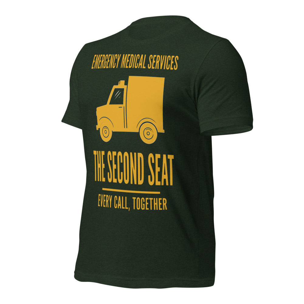 The Second Seat EMS paramedic tee — Heather Emerald, front-right