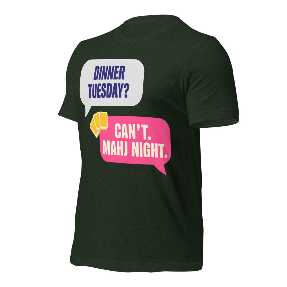 Mahj Night funny mahjong tee — Heather Emerald, front-right