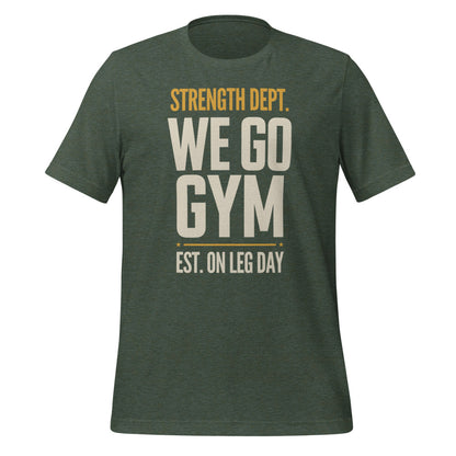 We Go Gym vintage athletic gym tee — Heather Forest, front
