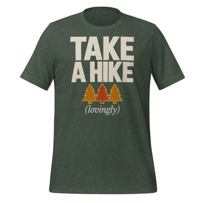 Take a Hike retro outdoors humor typography tee — Heather Forest, front