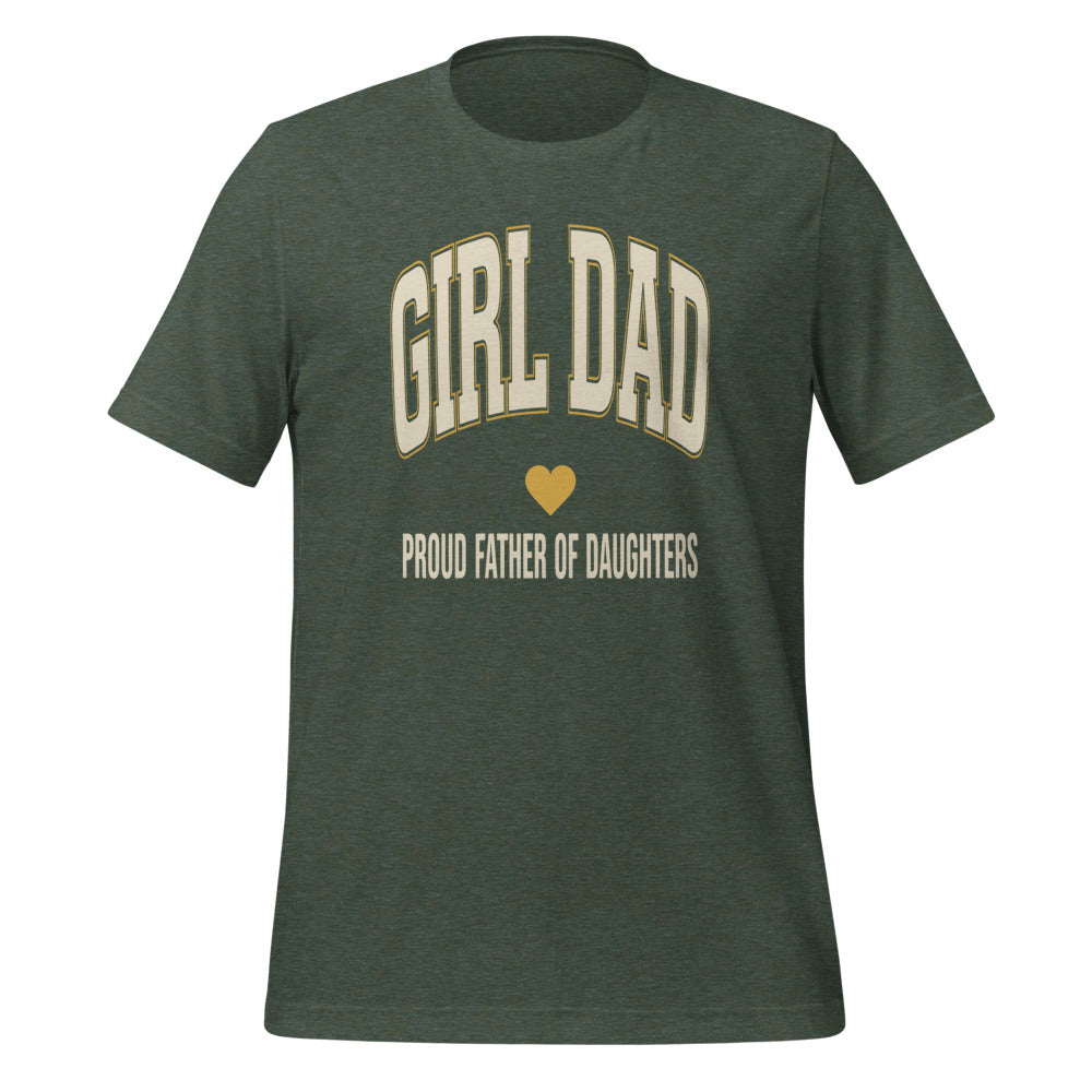 Girl Dad retro varsity tee — Heather Forest, front