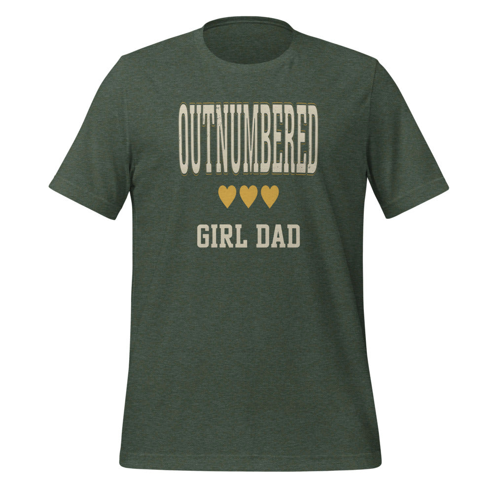 Girl Dad Outnumbered & Proud tee — Heather Forest, front