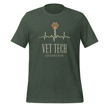 Every Heartbeat Matters minimalist vet tech tee — Heather Forest, front