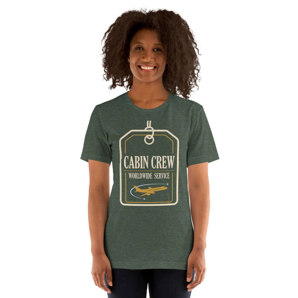 Worldwide Service cabin crew tee — Heather Forest, on model