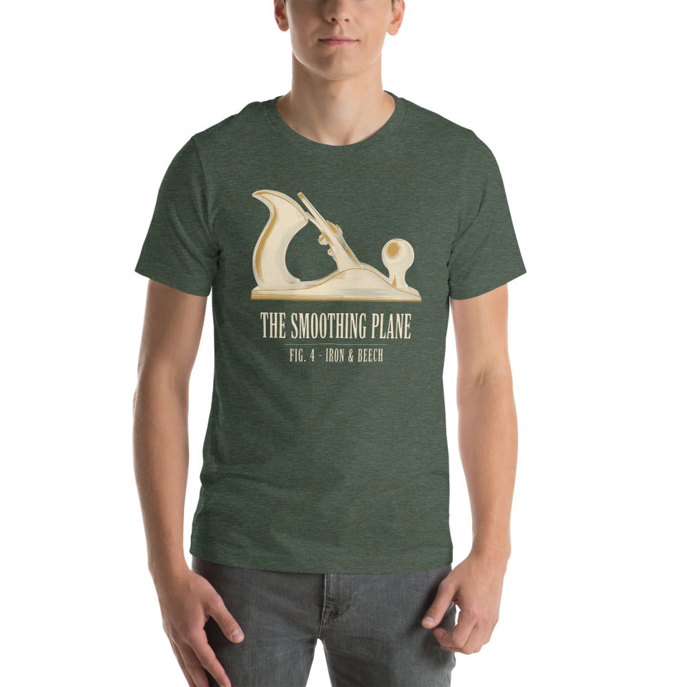 Fig. 4 The Smoothing Plane woodworking tee — Heather Forest, on model