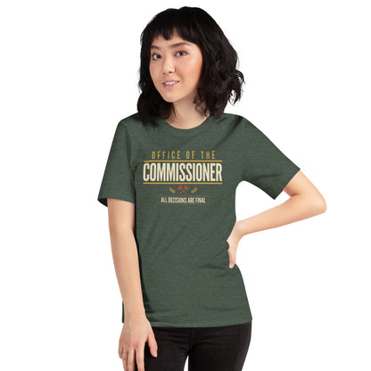 Office of the Commissioner fantasy football draft tee — Heather Forest, on model