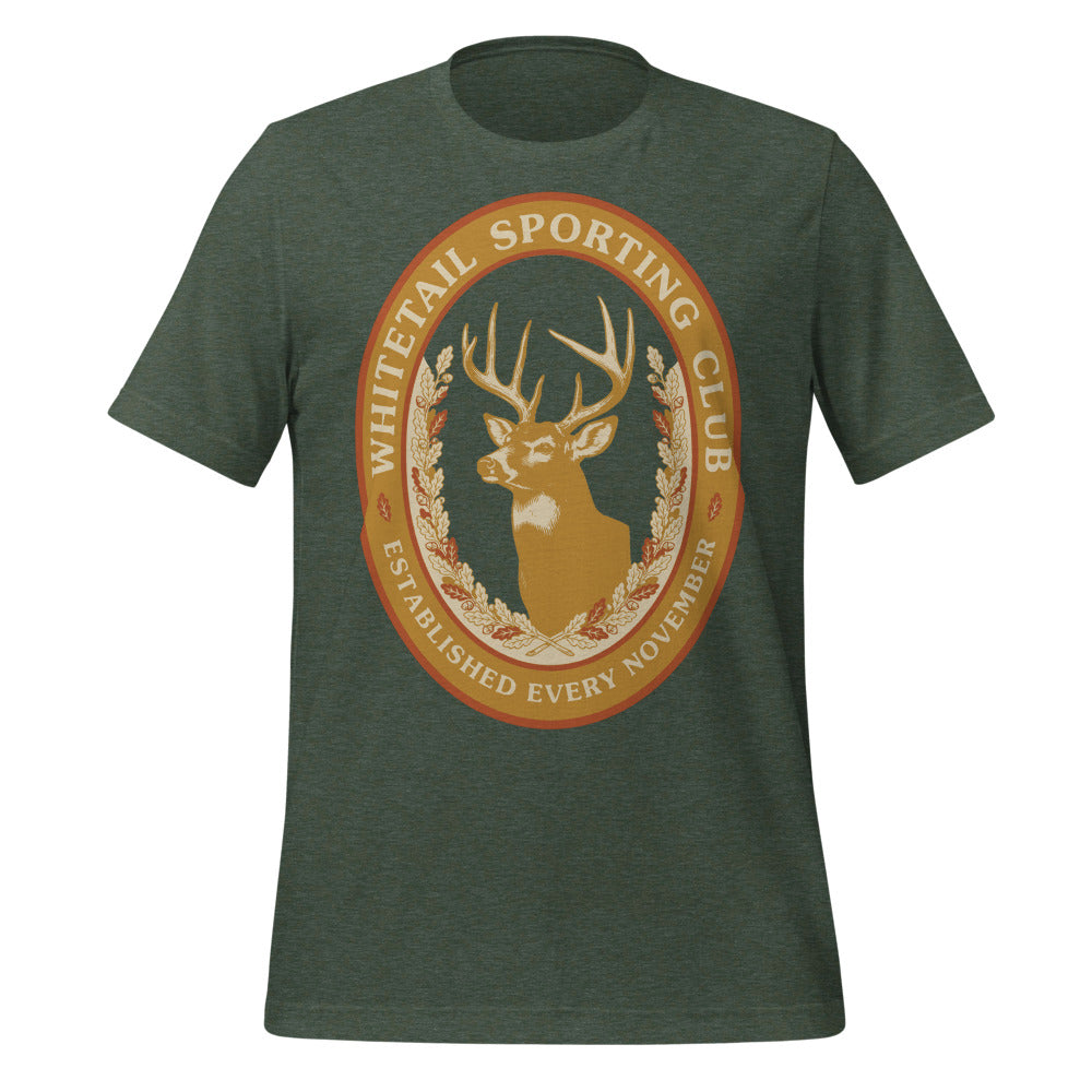 Whitetail Sporting Club vintage deer hunting tee — Heather Forest, front